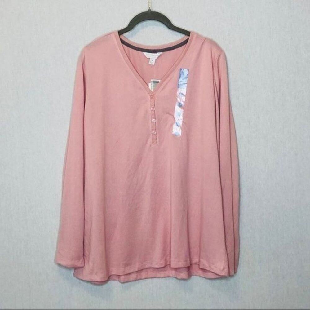 Charter Club Soft Knit pajama Henley Top pink 1X